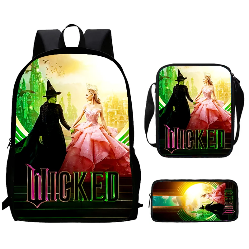 3 piece Wicked Kids Backpack Magic Shoulder Bag Wicked Witch Pencil Case High capacity student boy girl's best gift