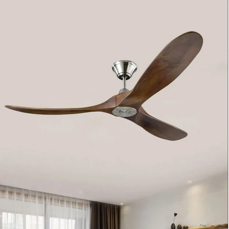 Ventilador de Teto Premium de Madeira 60-70 polegadas com Função Reversível, Motor DC e Controle Remoto, com Luz Integrada para Ambientes Internos