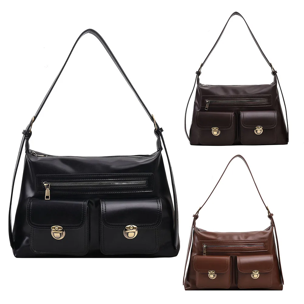

Soft Pu Leather Bags Solid Color Vintage Style Shoulder Hand Bags Women Lady Multi Pocket Luxury Designer Handbags Commuting Bag