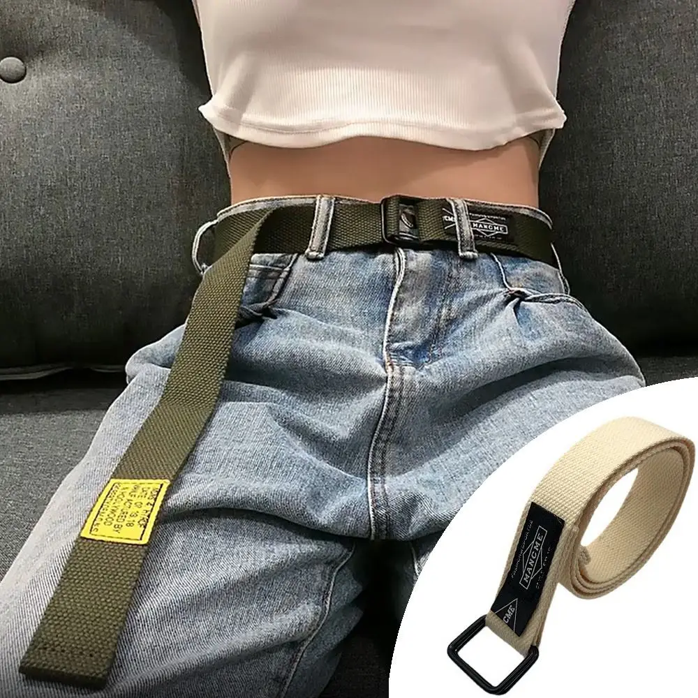 Women Man Nylon Braided Canvas Double Ring Black Buckle Simple Versatile Jeans Student Trend Belt Cargo Pants Waistband