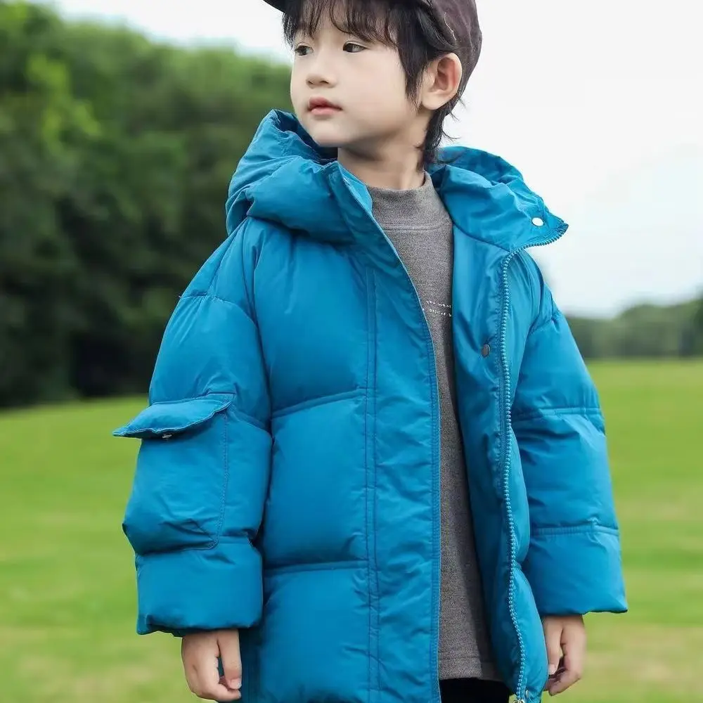 Children's Down Jacket Winter New Style Girls' and Boys' Baby White Duck Down Hooded Down Jacket
