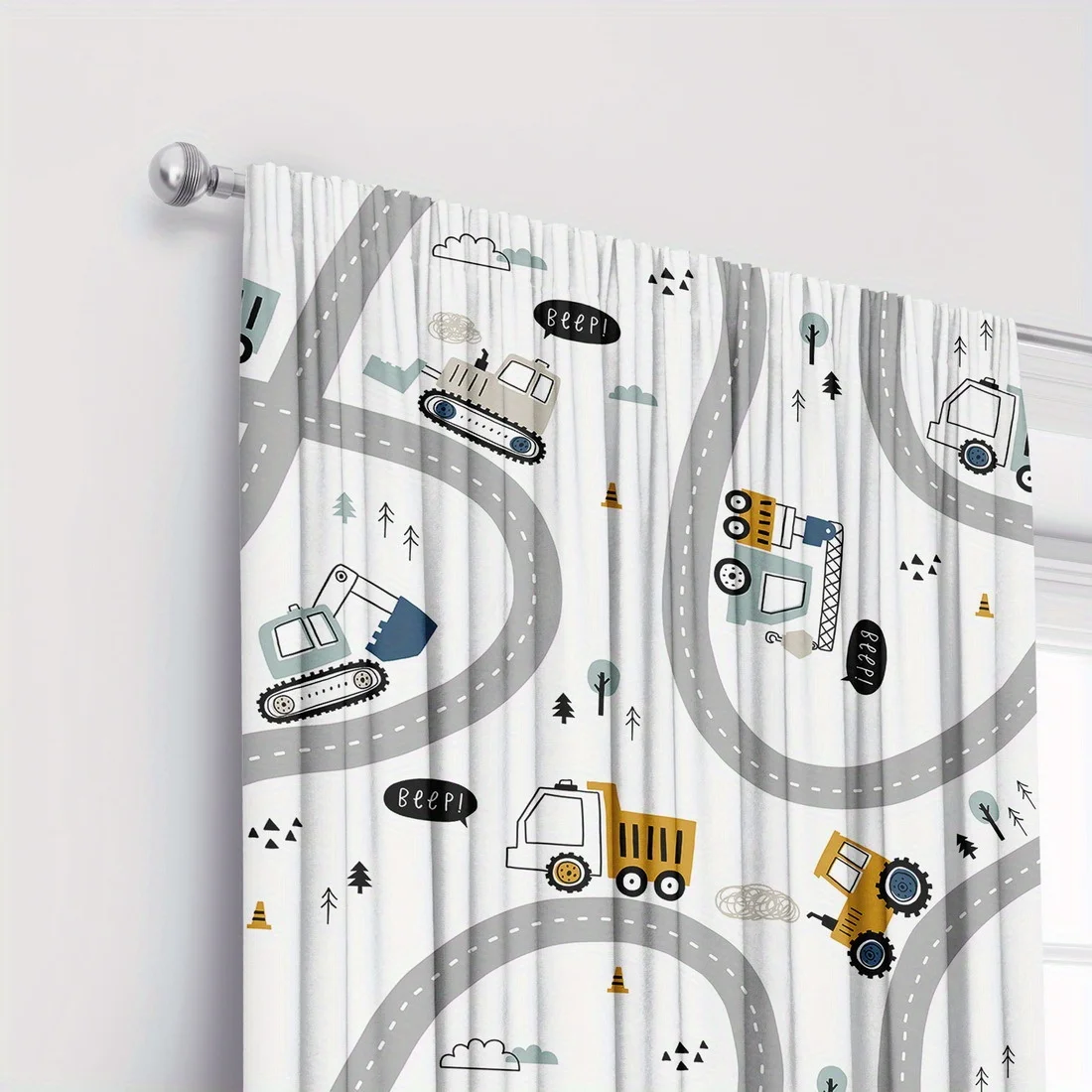 Cute Construction Vehicle Pattern Curtains for Nursery Room Nursery Window Drapes Light Filtering Home Decor