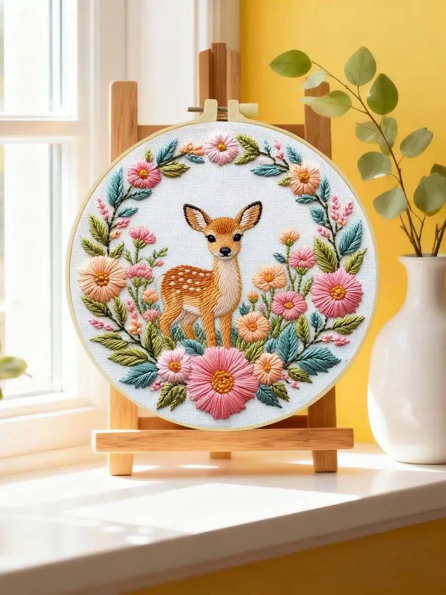 1 Stück 20X20CM/15X15CM 7,87/6,3 Zoll Sika-Hirsch Stickerei Starter-Kit DIY-Kit DIY-Stickerei-Set Handarbeiten Malerei – Detail 6