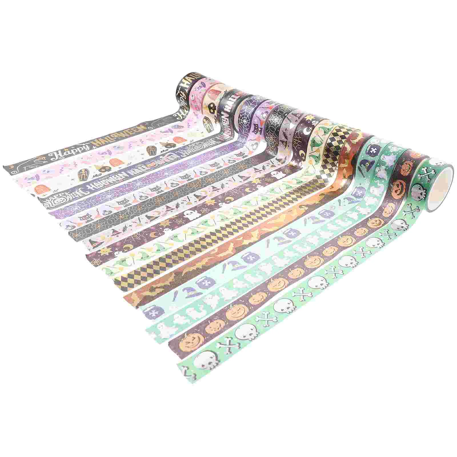 16 rollos de cinta Washi bonita con estampado en caliente con temática de Halloween y Collage de lámina plateada decorativa (16 uds) cintas navideñas de papel japonés