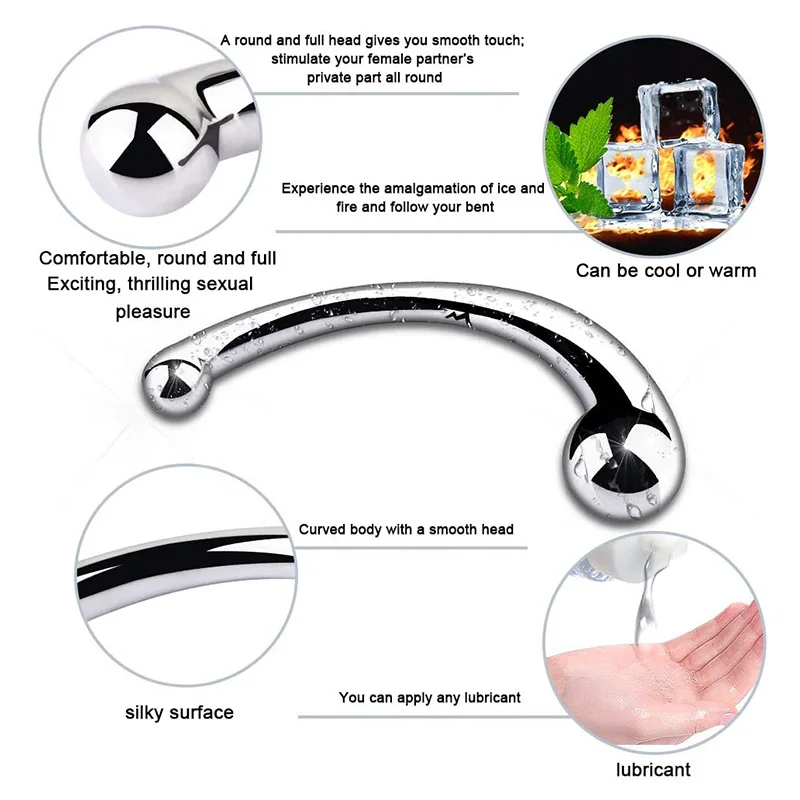 G-spot Massage Dildo Stimulate Metal Wand Anal Prostate Fetish Plug Curved Dual Ended Masturbation Adult Sex Toy for Couple