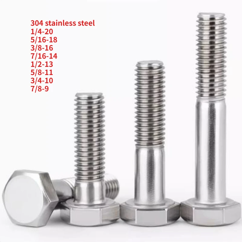 1-10pcs UNC 1/4-20  To 7/8-9 Partial Thread External Hex Hexagon Head Screws 304 Stainless Steel Half Tooth Hexagon Bolts