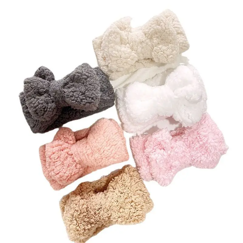 

1pcs Autumn Winter Girls Coral Fleece Double Layer Bow Hair Band Baby Solid Color Soft Cashmere Headbands Girls Teddy Turbans