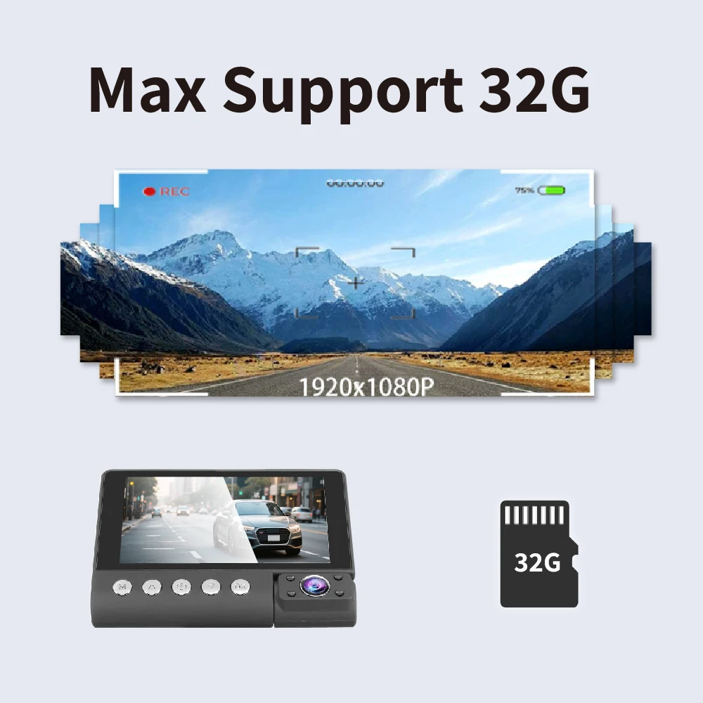 3Lens FHD 1080P Dashcam Car DVR Touch Camera Night Vision Loop Recording Front Inside Rear 3waysVehicle Accessories