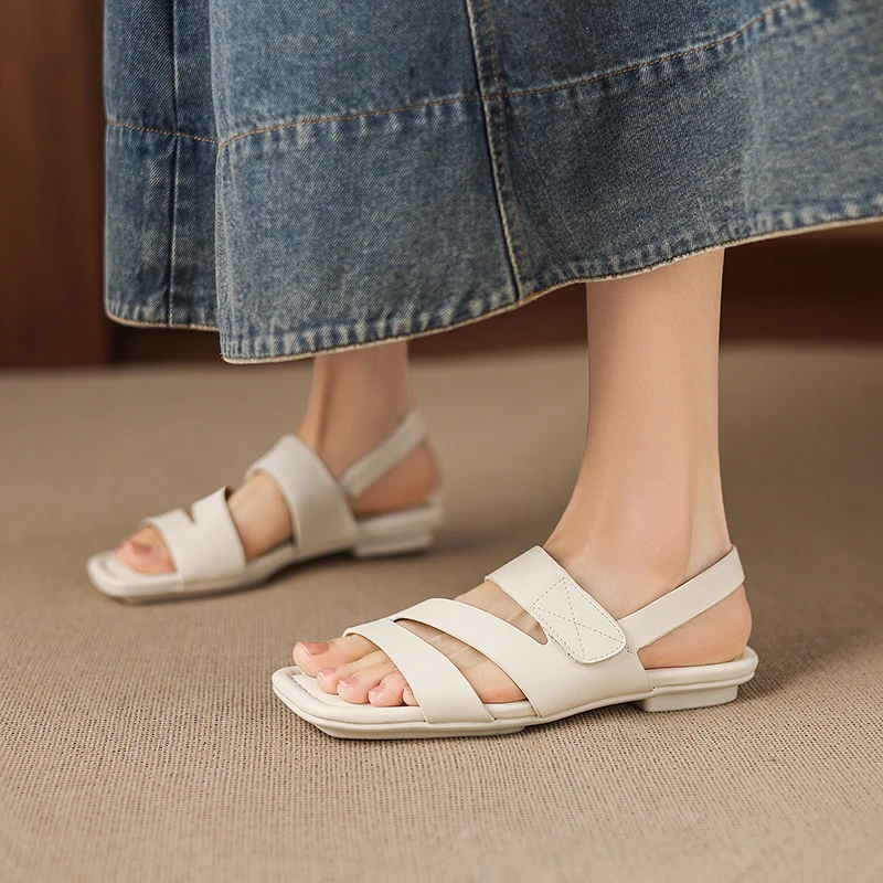 2026 new Spring summer women sandals natural leather 22-24.5cm sheepskin+microfiber crossed-strap ankle-buckle women shoes