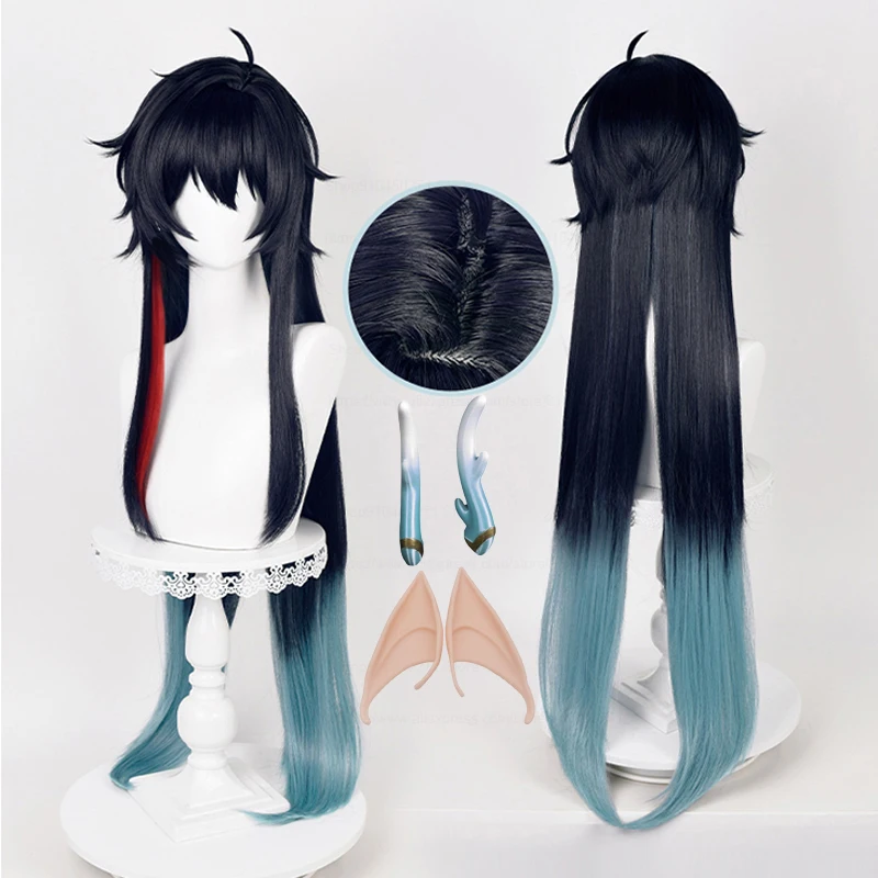 

Dan Heng Cosplay Wig Honkai Star Rail Cosplay 98cm Long Black Blue Gradient Heat Resistant Synthetic Hair Anime Wigs + Wig Cap