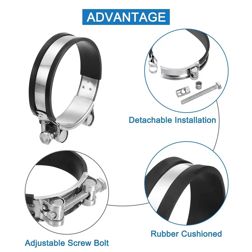 Rubber Lined Hose Clamp 17-239mm Adjustable 304 Stainless Steel Pipe Clip Cushioned for Intercooler Turbo Silicone Hose 1PC