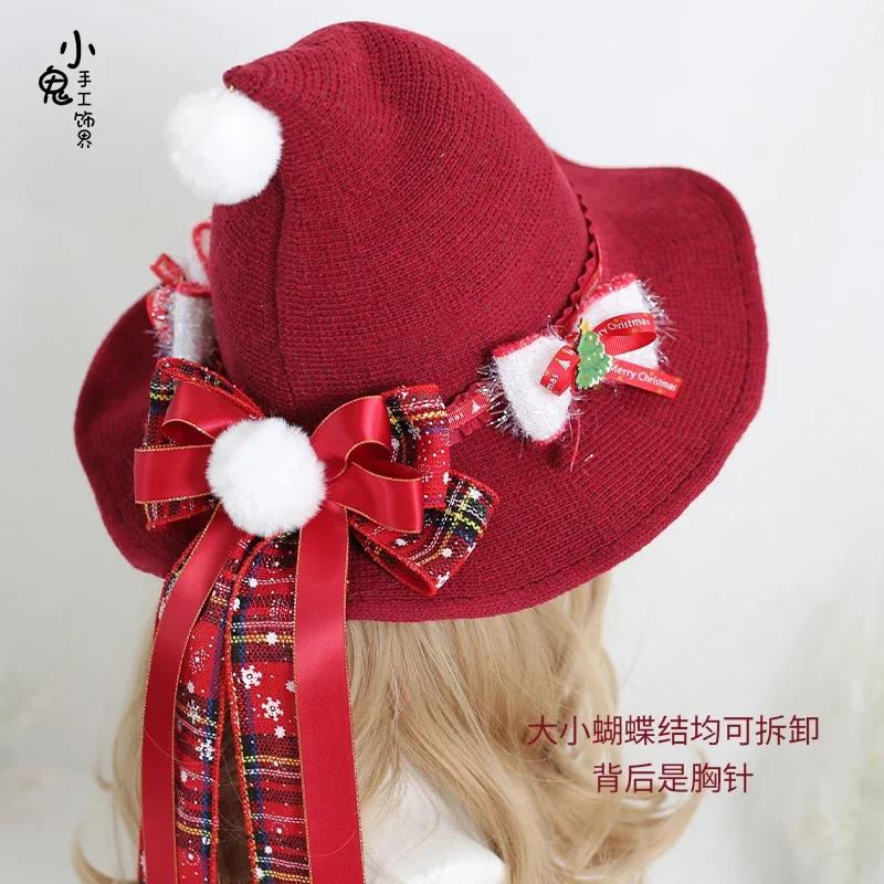 الأصلي الحلو ولطيف لوليتا شعري قبعات الساحرة القوس الكبير قبعة الساحرة قبعات عيد الميلاد للنساء قبعة عيد الميلاد #3