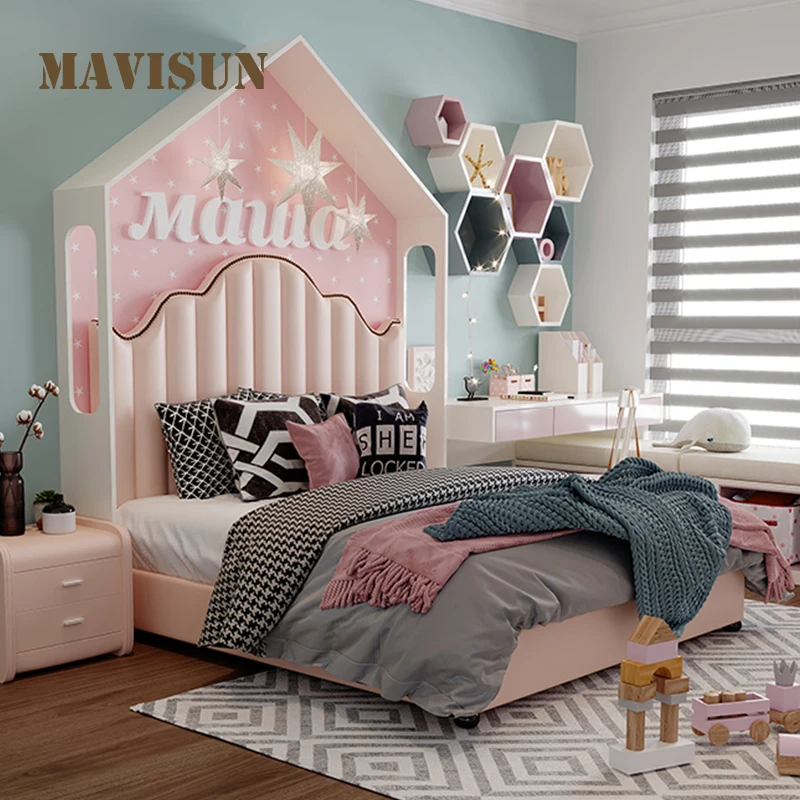 

Modern Beautiful Pink Color High Quality Baby Crib 5 To 10 Years Old Children Beds 1.5m/1.8m Size Bedroom Decoration Kid Bed