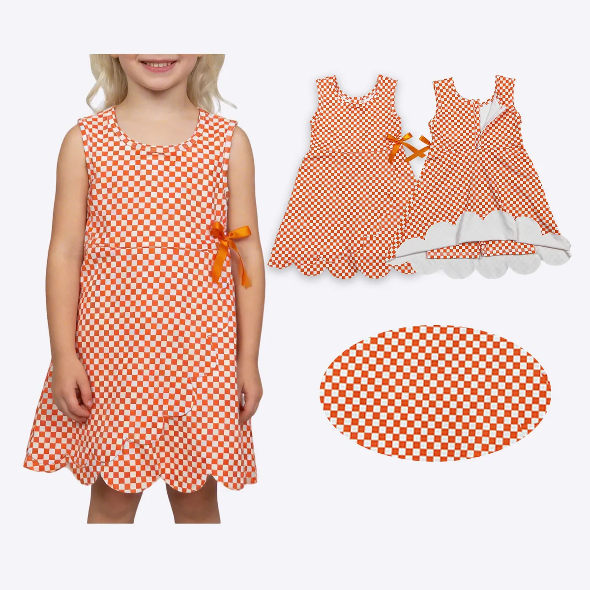 

Cute Kids Baby Girls Orange Checked Yoga Active Scallop Shorts Knee Length Dresses Children Princess Dresses Clothes Wholesale