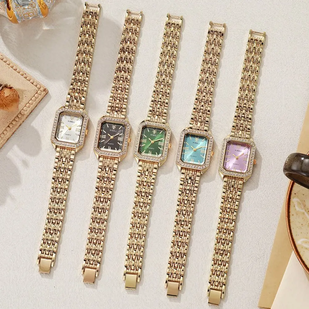 Hot Stainless Steel Quartz Watches Bracelet Strap Rhinestone Women Wristwatch Quartz Square Strap Watch Women