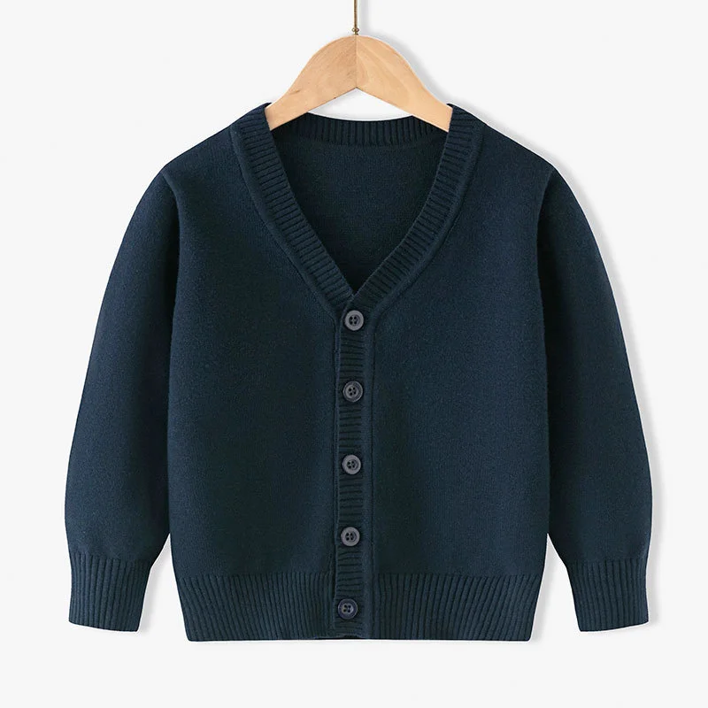 V Neck Boys Knitted Sweaters Kids Clothes Spring Autumn Children Long Sleeve Cotton Cardigan Teen Solid Knitwear Coat 2-12 Years