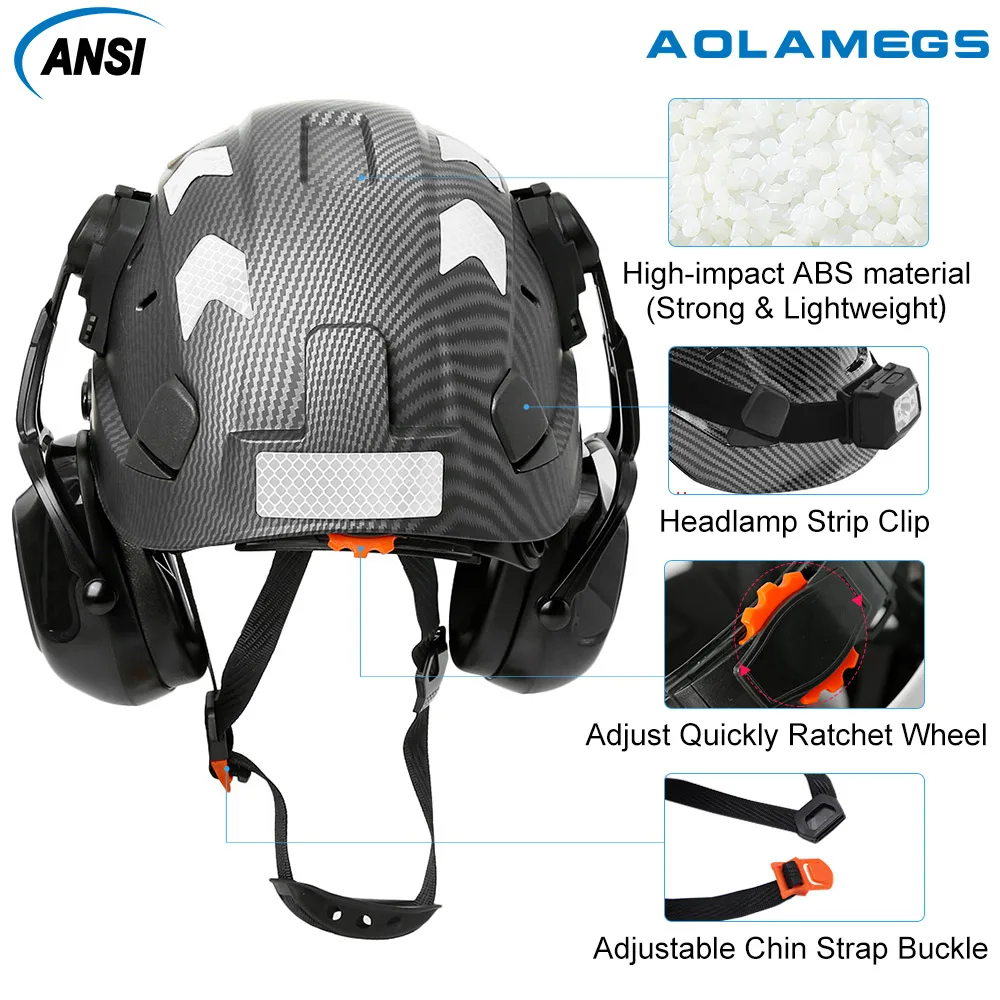 Casco seguridad ABS efecto fibra carbono con visera y orejeras - imagen 2
