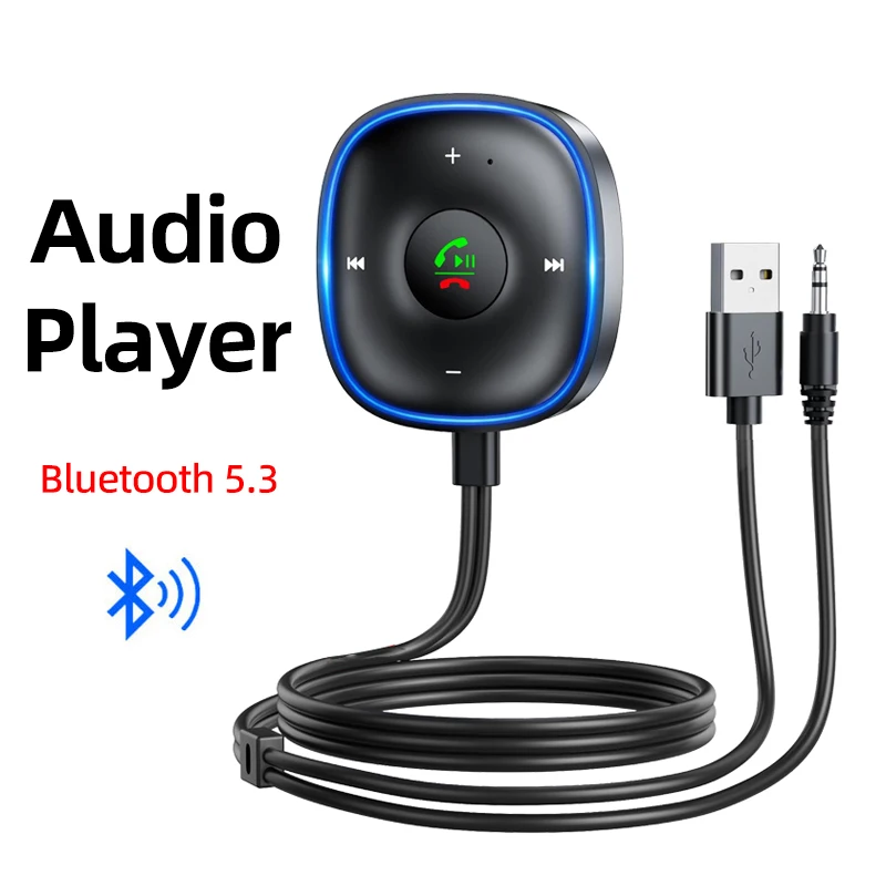 

Bluetooth 5.3 Car 3.5mm Audio Assist Adapter with Microphone Call Function USB Receiver Home Stereo Music and Hands Free Call