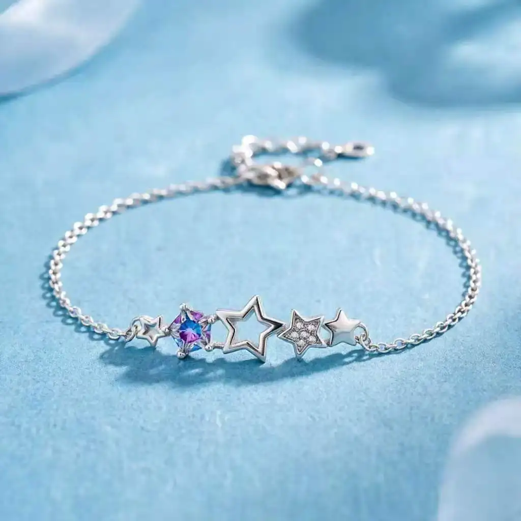 

НОВЫЙ европейский браслет-цепочка из стерлингового серебра S925 с фианитами AAA, дизайн «Сияющие звезды», для женщин, подарок на день рождения, ювелирное украшение