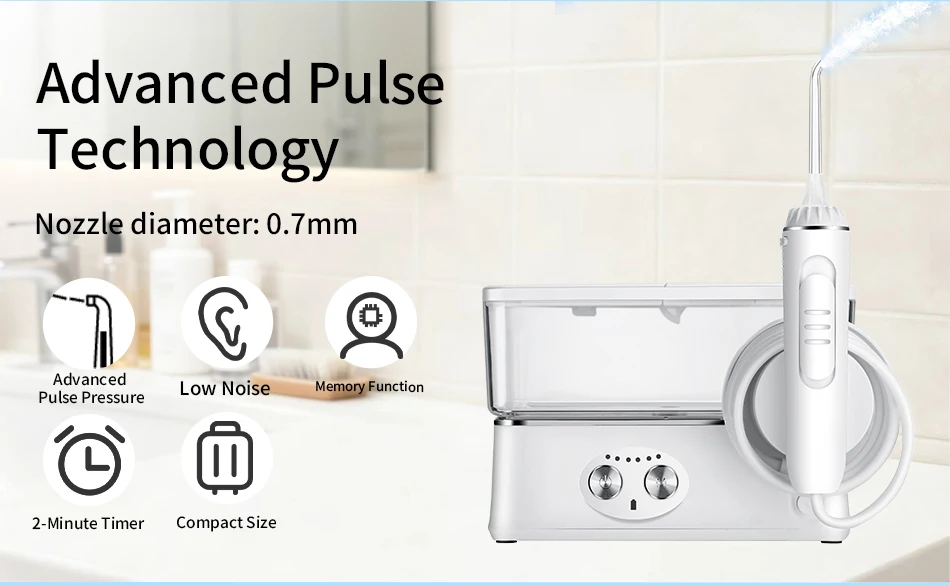 H2ofloss Wasserflosser 570ml Tragbarer Mundduscher 140PSI 6 Modi 5 Aufsätze mit Reisetasche USB-Aufladbar zur Zahnreinigung – Detail 5