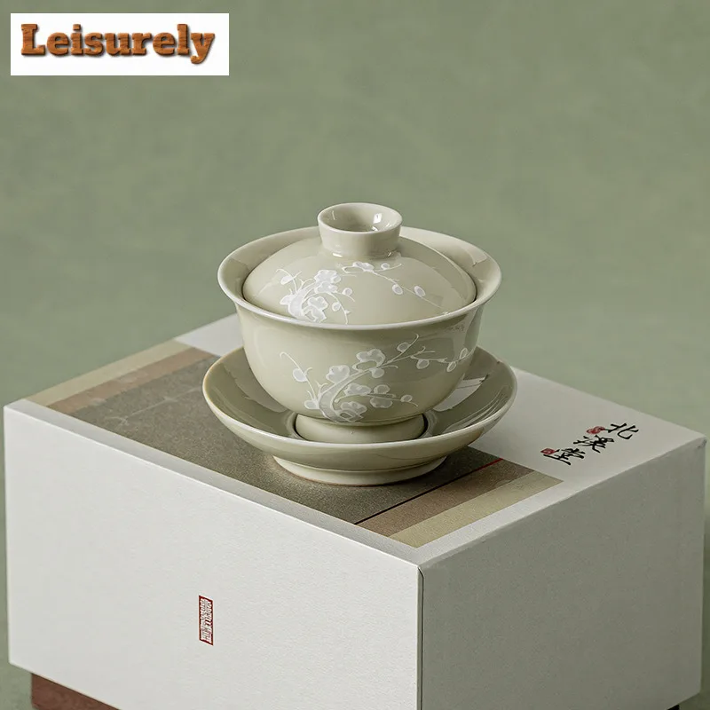 110ml Beixitang Honey Glaze Anti Scalding Gaiwan Handmade Relief Flower Tea Tureen Tea Maker Cover Bowl Tea Items Collection