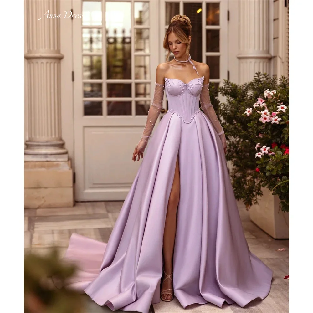 

Anna Luxurious Women's Evening Dresses Woman Elegant Satin Strapless Sleeveless Ball Gown With High Side Slit A-line Party Dress