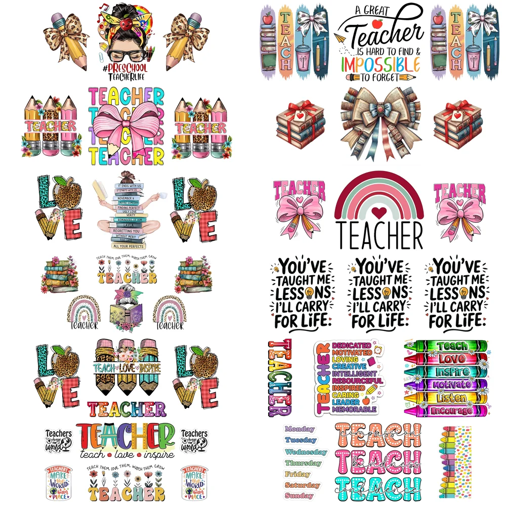 Teacher`s Day Series UV DTF Cups Wraps Libbey 16oz Cup Easy Peel Waterproof Quotes Words Teacher Life Style 3D Transfer Stickers