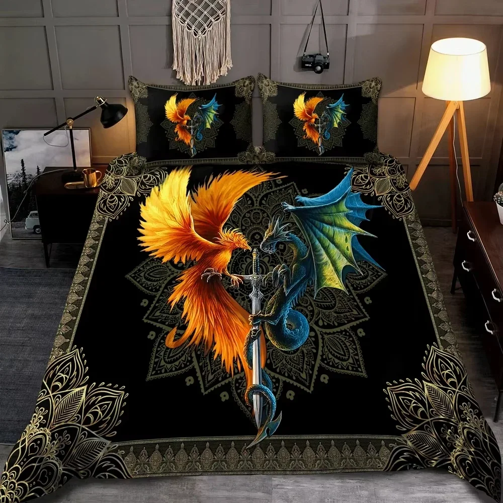 Dragon And Phoenix Duvet Cover Set Queen King Size Fantasy World Monster Bedding Sets Mens Boys And Teenagers Comforter Covers - Image 3