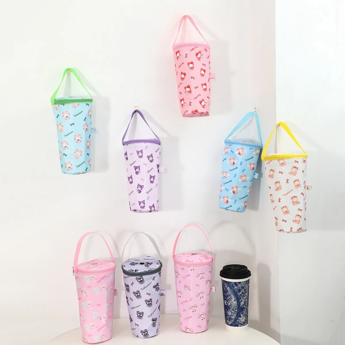 Cute Kuromi Handheld Bag Portable Milk Tea Tote Bag Heat Preservation Bag Eco-friendly Handbag Carrying Insulated Cup Cover Gift view 2
