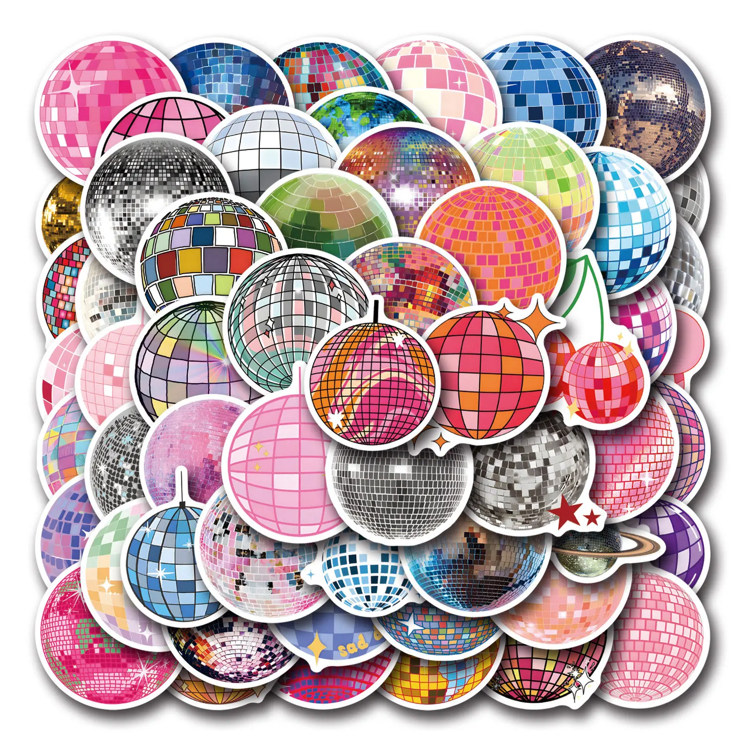 55-teiliges Disco-Ball-Graffiti-Aufkleber-Set, Coole Cartoon-Sticker, Kreatives DIY-Set für Schreibtisch, Schreibwarenbox, Handyhülle, Tagebuch