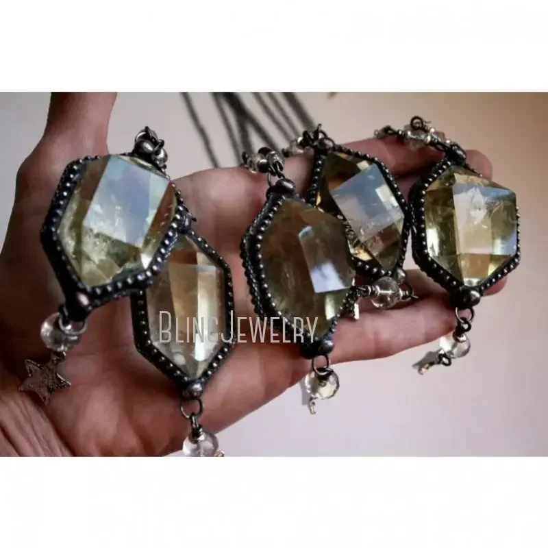 10pcs Goth Women\'s Arcane Citrine Crystal Star Necklace Set Y2K Emo Gothic Witchcraft Vampire Statement Jewelry Accessory