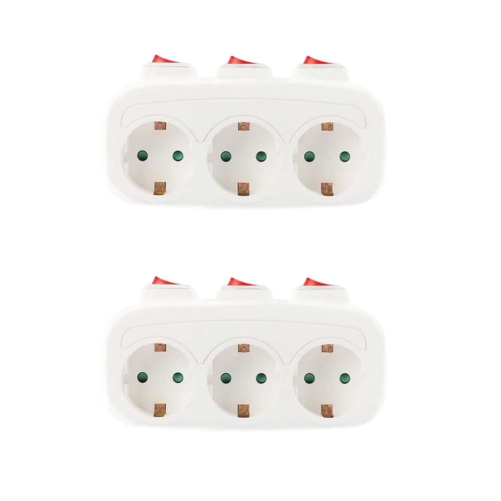 CILIA 1/2 Stück EU-Stecker, 3-in-1, Wandsteckdose mit 3-Schalter-Steuerung, Mehrfach-Steckdosenleiste, 3 Steckdosen, für Zuhause