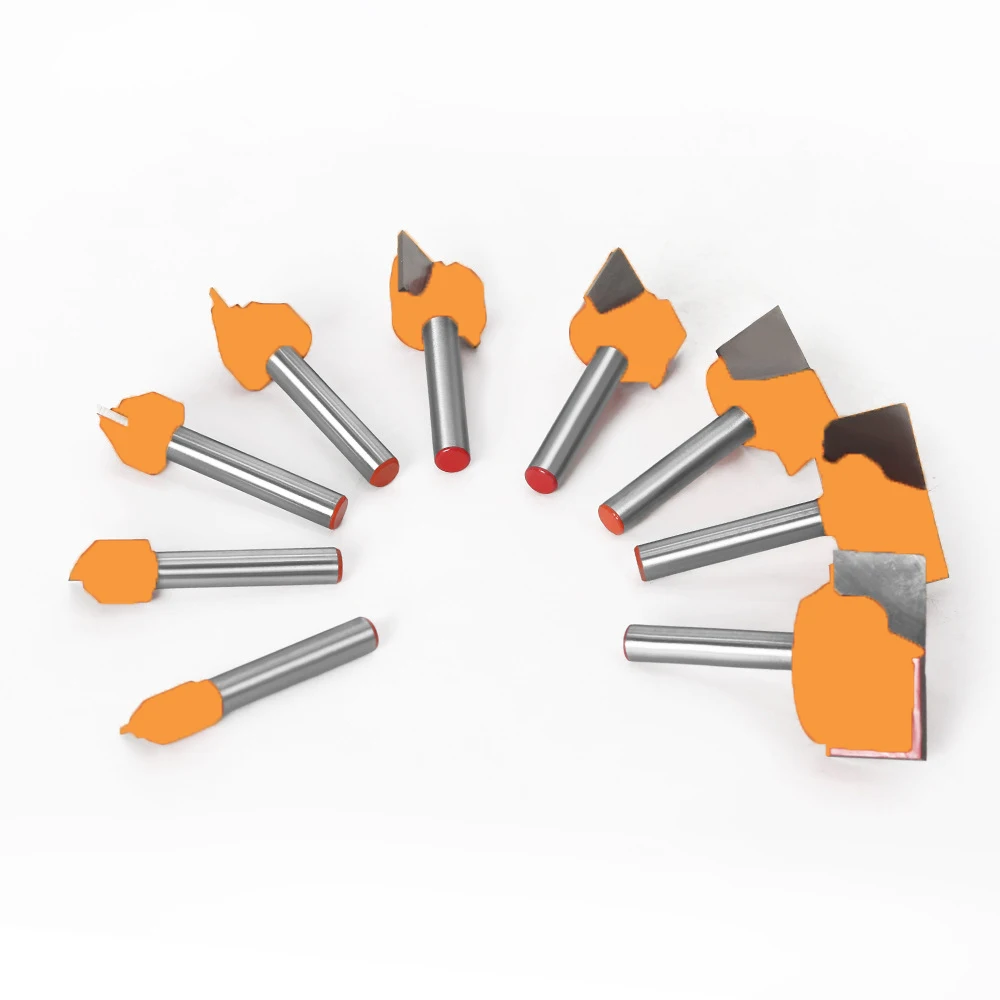 9PC/Set 6MM Shank Milling Cutter Wood Carving Carbide End Mill Tool 3D Woodworking Insert Router Bit Tungsten Cleaning Cutter