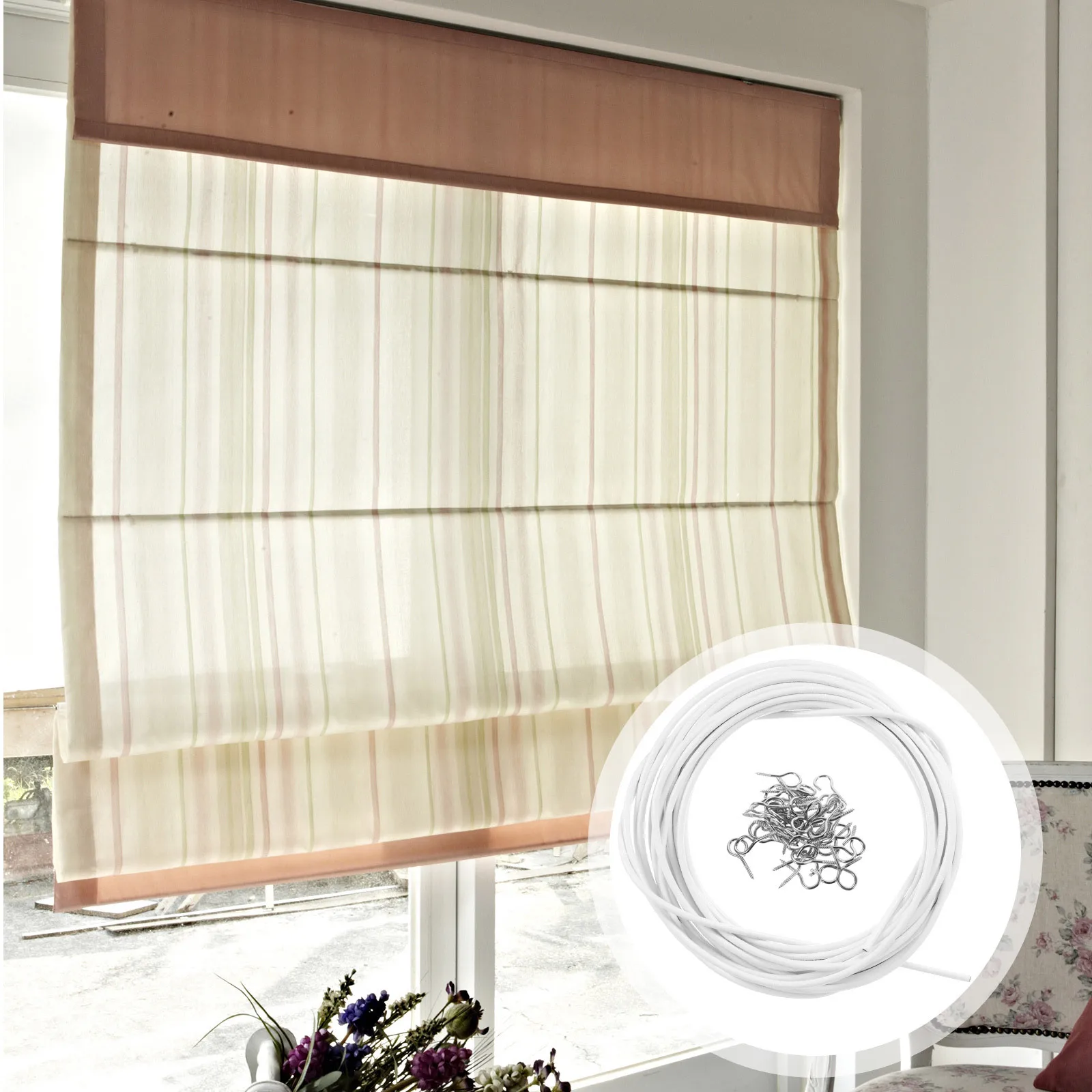 

1 Set Curtain Wire Cable Kit Plastic Coated Copper Rope Hooks Rustproof Corrosion Resistant Easy Install Stretch Free