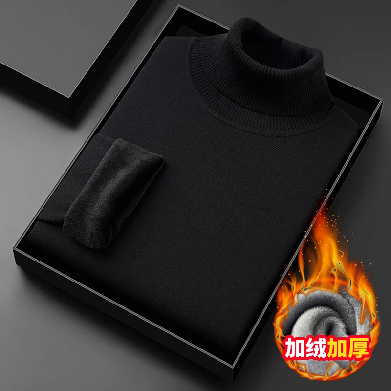 

2025 New Style Pullover Solid Color High-neck Men's Sweater, Winter Fleece and Thickened Warm Knitted Base Layer