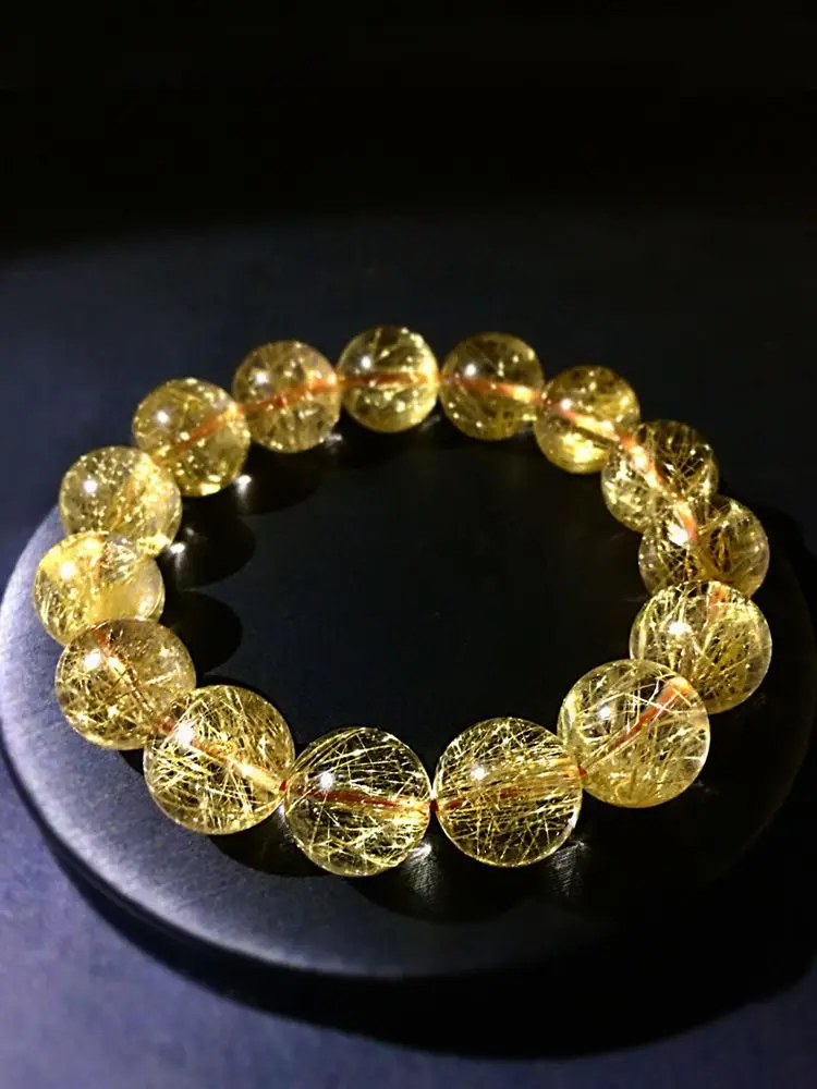 Original Natural Brazil Gold Rutilated Quartz Bracelet Rutile Super Flash Bracelet Girlfriends\' Gift Girlfriend Gift Ornament