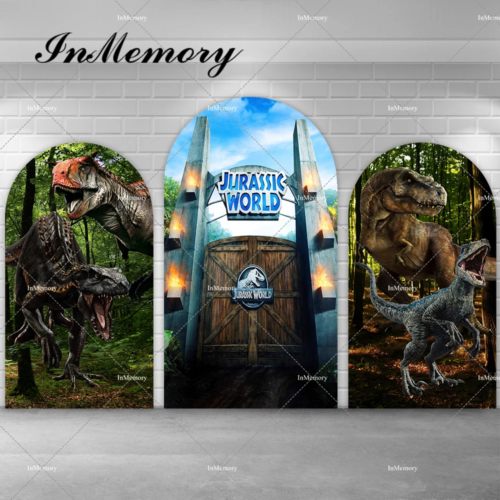 Custom Forest Jurassic Dinosaur Arch Backdrop Cover Boys Birthday Party Background Retro Wood Plinth Covers Photo Studio Kit