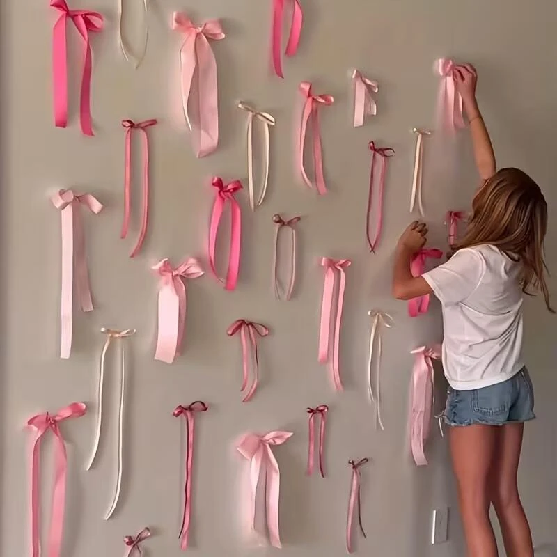 

20Pcs Pink Bow Wall Decoration Mixed Size Ribbon Bow DIY Garland for Kids Girls Birthday Party Wedding Home Room Decoration Gift