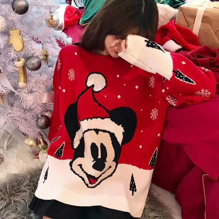 Disney Mickey Mouse Kawaii Anime New Sweater For Youthful Woman Christmas Fairy Knitwaer Outside Cute Sweet Knit Tops Yk2 Girls