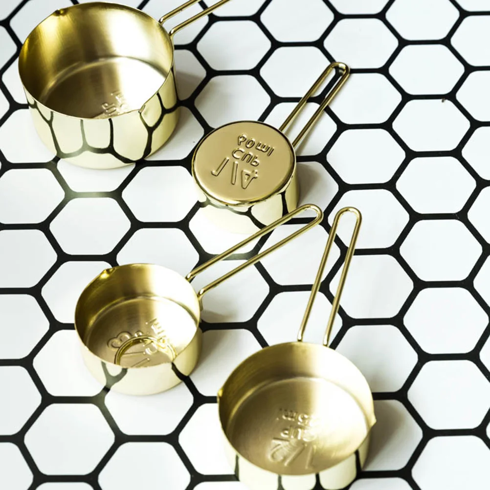 

4Pcs Golden Stainless Steel Measuring Cups Engraved Measurements Ideal for Dry Liquid Thick Ingredients Cooking Baking Tools