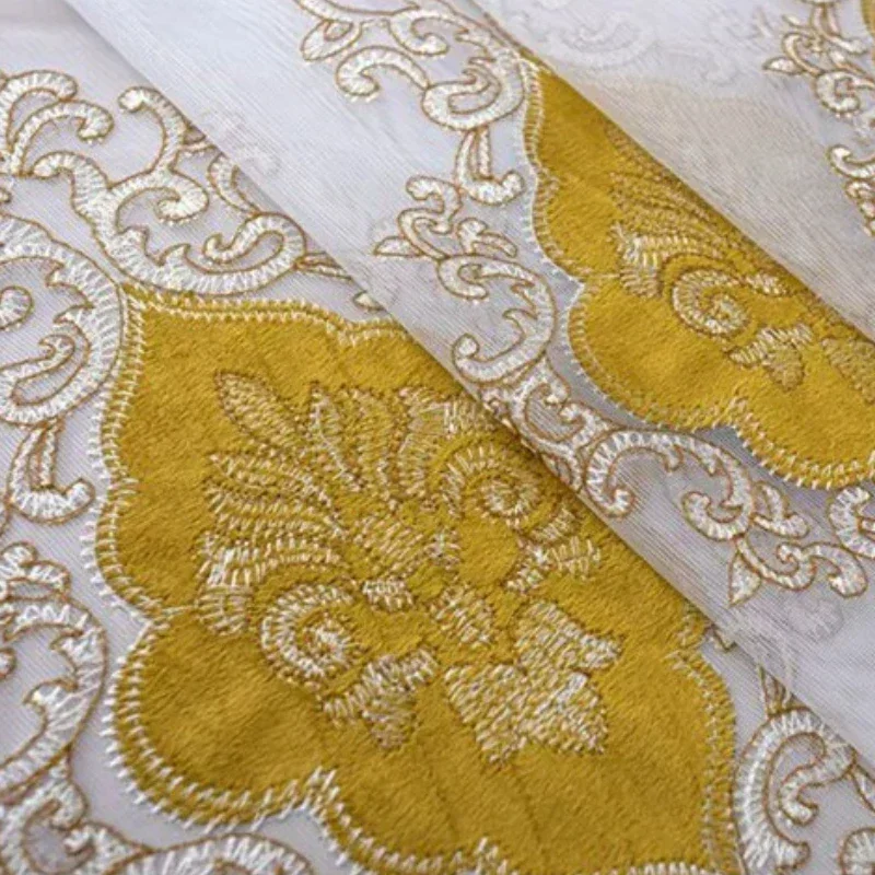 

Gold Luxury Embroidered Tulle European Curtains for Living Room Bedroom Dining Study Hall Classic Retro Vertically Decor 커튼