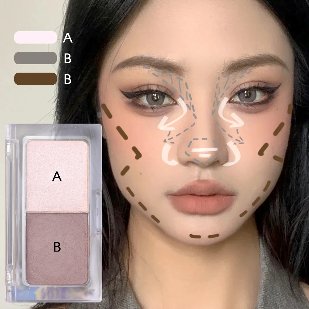 Two-tone 3D Nose Shadow Highlighter Palette 2 in 1 Matte Brighten Contouring Powder Grey Brown Eyebrow Powder High Gloss Makeup