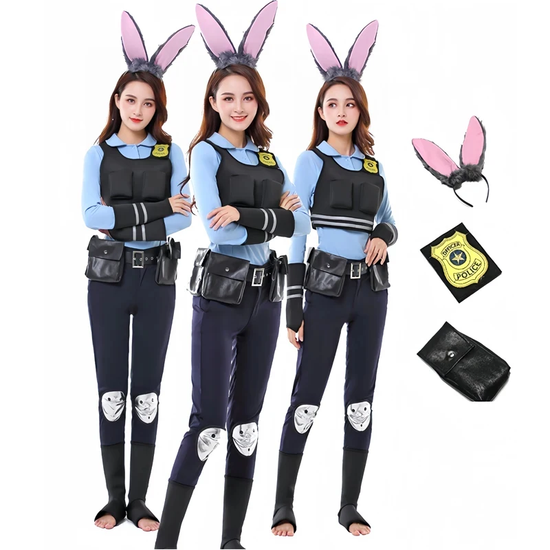 

☣2026 New Zootopia Judy Bunny Costume Cosplay Headband Dress Halloween Party Clothes Disguise Cartoon Zoo Roleplay Fantasia ☣~!