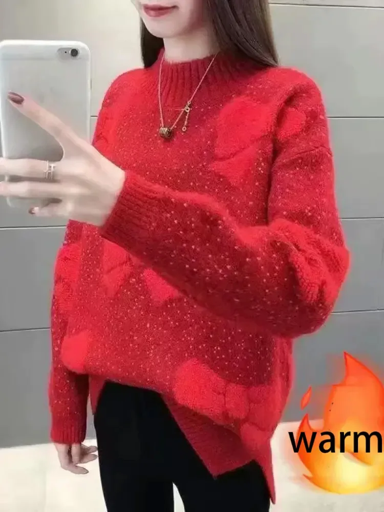 سترة مخملية سميكة بنصف الياقة العالية سترة نسائية محبوكة بفيونكة ناعمة غير رسمية على الموضة الكورية بلوفرات سفلية دافئة فضفاضة