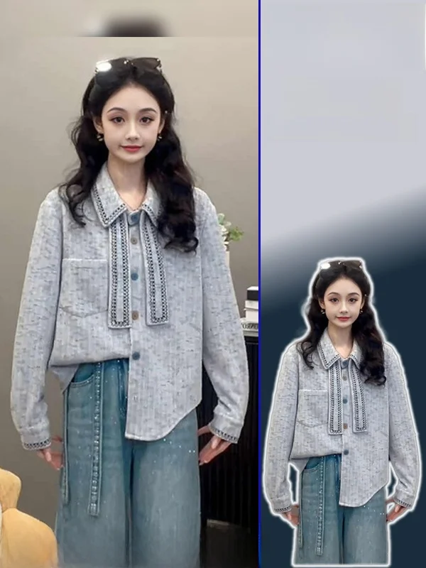 

plus Size Korean Sle Lazy Sle Meat Covering Slimming Versatile Women's irt ey Long Sve Collared Spring New Arrival