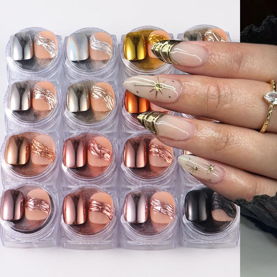 

16 Colors Rose Gold Silver Chrome Mirror Nail Powder Pigment Laser Metallic Effect Glitter Gorgeous Nail Art Dust Decoration