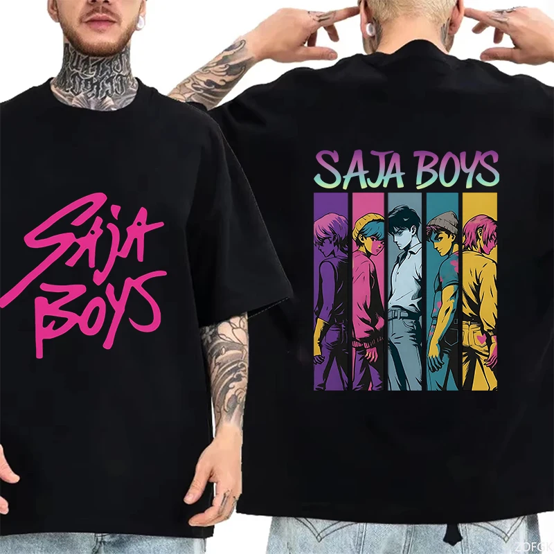 2025 Saja بنين القطن الجولة الرقبة صبي GirlsT-shirt KPOP شيطان هنتر الرجال قصيرة الأكمام مريحة الكبار أعلى الوالدين والطفل S-3XL