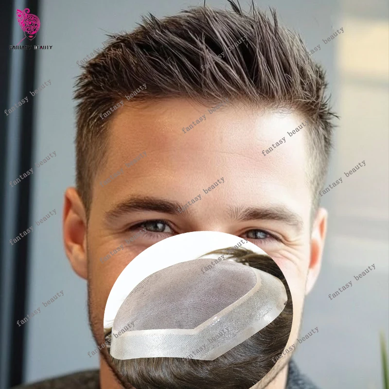 

Durable Mens Toupee Wig #2 #4 Dark Brown Black Blonde 100% Human Hair Mono Lace Top&Thin Skin PU Undetectable Male Hair Replacem