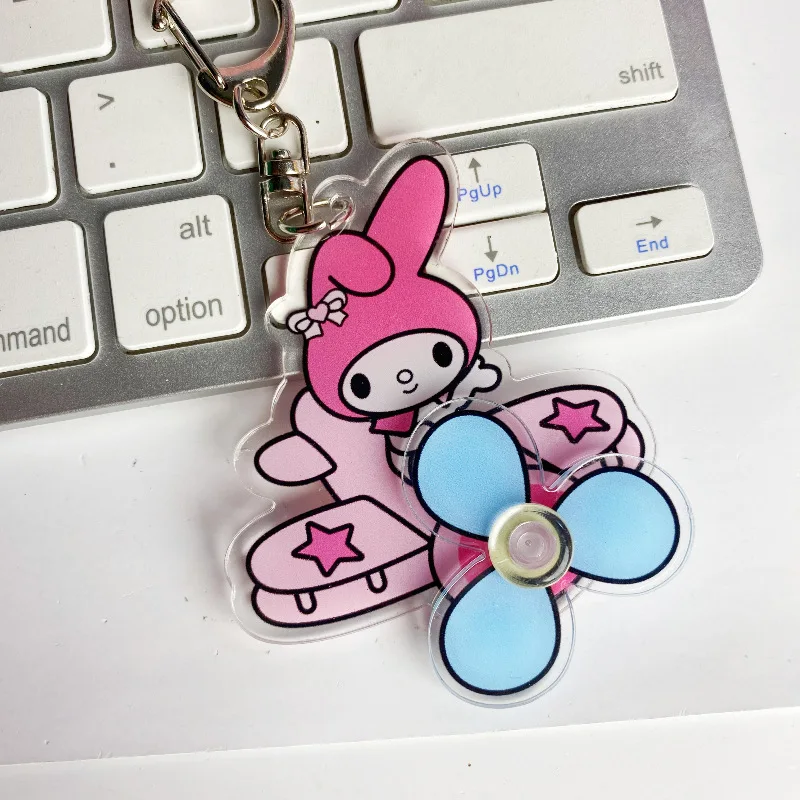 Sanrio Acrylic Keychain HelloKitty Kuromi Cinnmoroll Melody Cute Student Backpack Rotating Aircraft Keyring Toys Keyring Gifts
