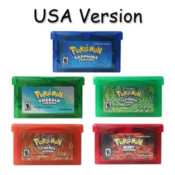 GBA Jogo Cartucho de videogame de 32 bits Série Pokémon Cartão de console Ruby FireRed Sapphire Emerald LeafGreen Versão dos EUA para GBA NDS